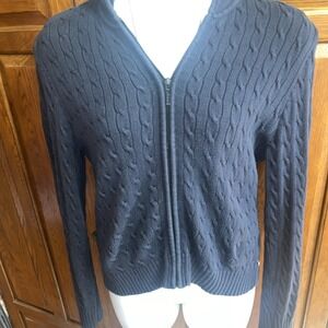 Vintage Women's Cable knit Tommy Hilfiger Xl Zip Cardigan Hood Blue 100% cotton